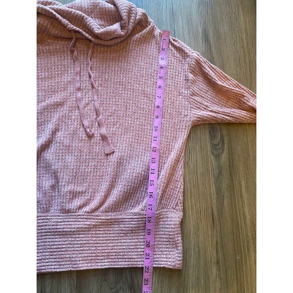 Anthropologie Saturday Sunday Pink Waffle Knit Cowl Neck Loungewear Sweater - Picture 6 of 8